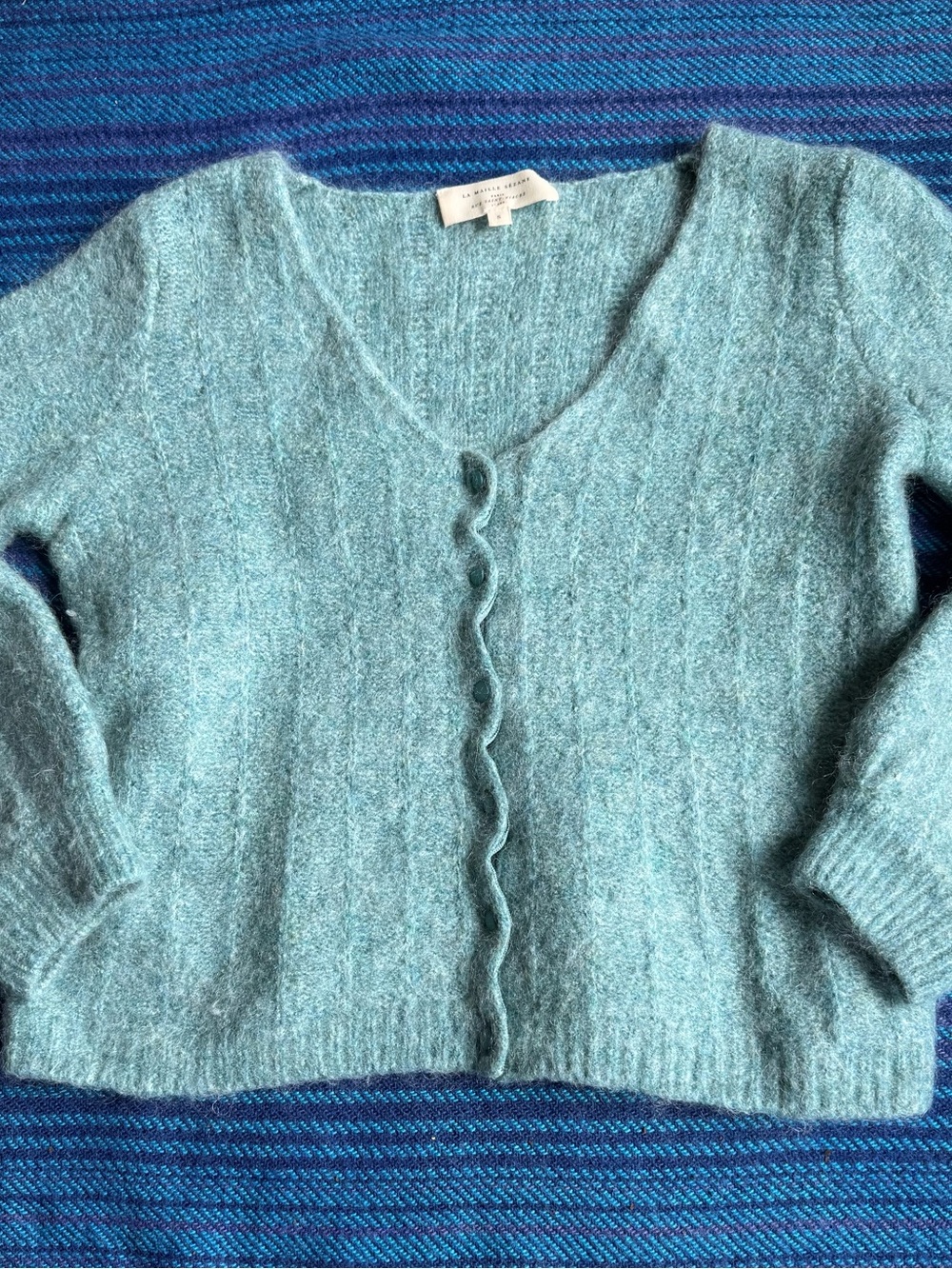 Sezane Seagram Green Wool Cardigan - FLAWED